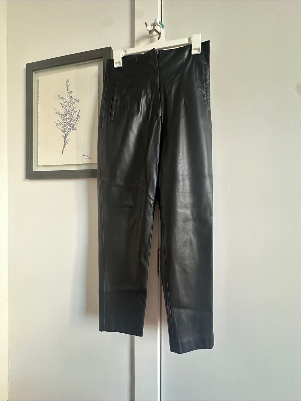Zara Black Faux Leather Slim Straight Pants